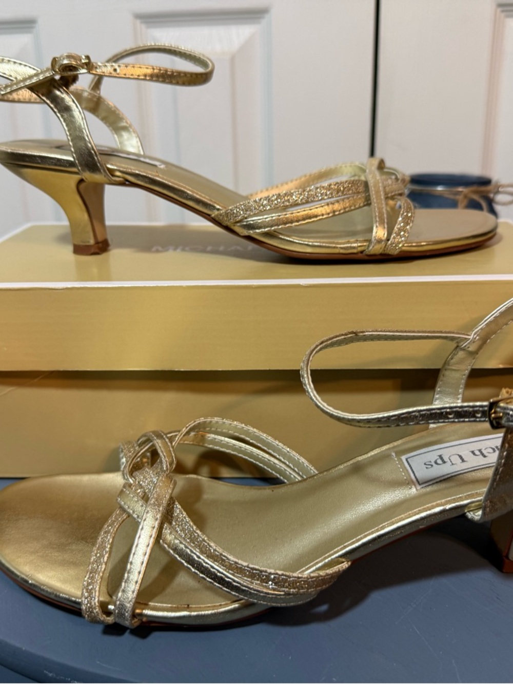 Touch Ups Metallic Gold Strappy Low Kitten Heels